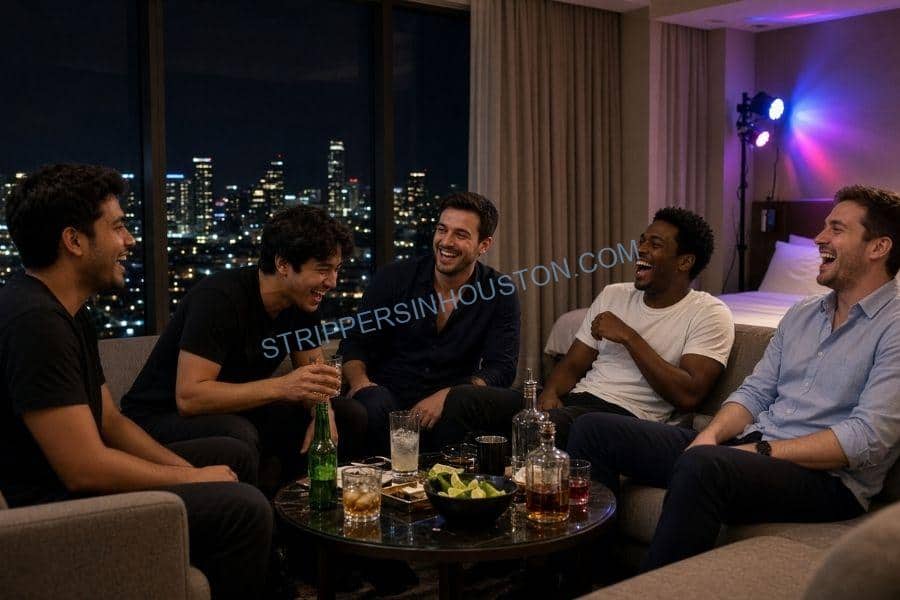 groom and his friends at a house party