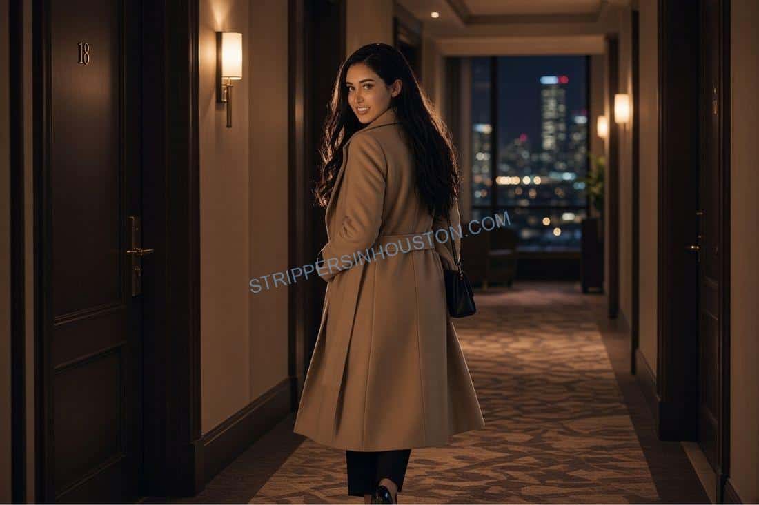 dancer walking down a hotel hallway