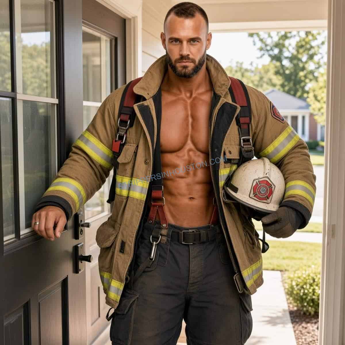 Male strippergram in firefighter costume delivered in Houston